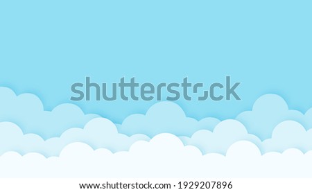 Cloud with the blue sky cartoon paper cut style background vector illustration and blank space for text.