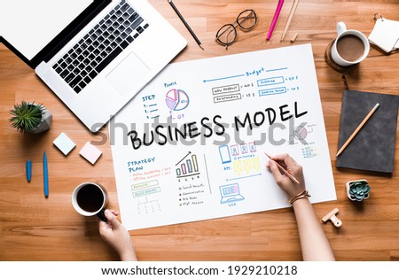 Business model and planning project concepts.marketing strategy.top view Royalty-Free Stock Photo #1929210218