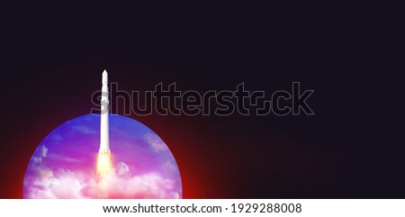 Rocket takes off into the sky. Concept of start