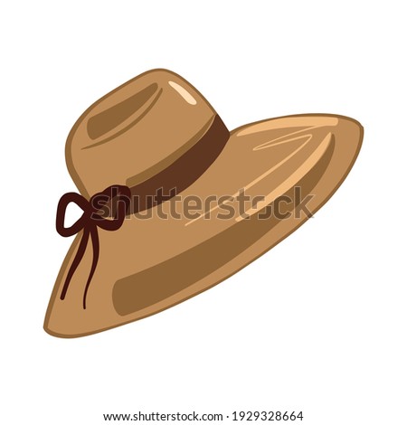 Women's hat, sun shield, beach accessory, headdress vector illustration cartoon style. Isolated on white background.
