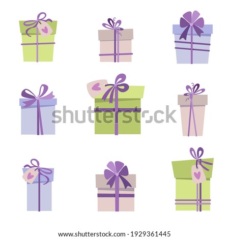 Gift boxes set. Vector illustration in flat style. Isolated image on a white background.