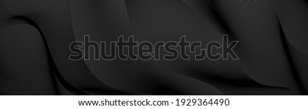 Black abstract background design. Modern wavy line pattern (guilloche curves) in monochrome colors. Premium stripe texture for banner, business backdrop. Dark horizontal vector template Royalty-Free Stock Photo #1929364490