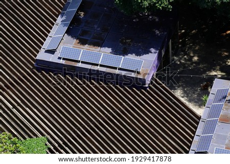 A solar panel is seen on the roof of a structure located in Roosevelt public square, downtown Sao Paulo, Brazil.