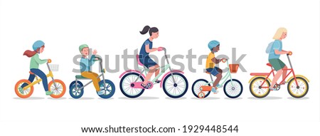 Kids riding bikes. Illustration of a group of kids biking on bicycles