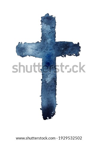 Watercolor illustration.  Christian cross, crucifix on a white isolated background.  For postcards, churches, Easter