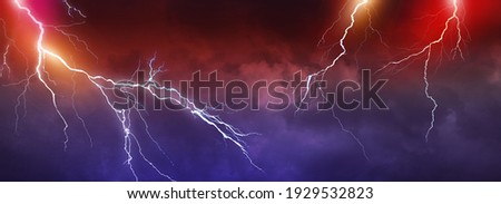Lightning, thunder cloud dark cloudy sky Royalty-Free Stock Photo #1929532823