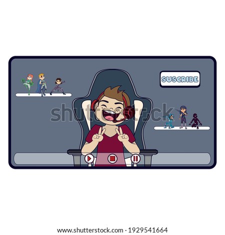 Happy boy playing online. Online streaming concept - Vector
