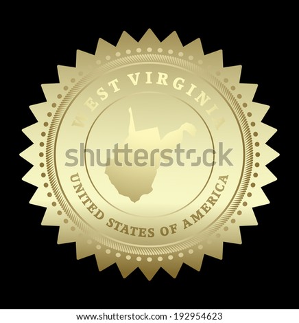 Gold star label with map of Wisconsin , vector