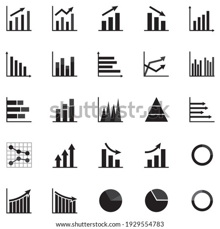 Set of business graph icon, Silhouette object statistics finance presentation, Flat success report symbol vector. 640x640 pixels