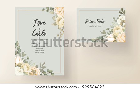 Set of wedding invitation card with flower and leaves Royalty-Free Stock Photo #1929564623