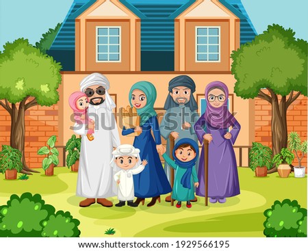 Outdoor scene with member of arab family illustration