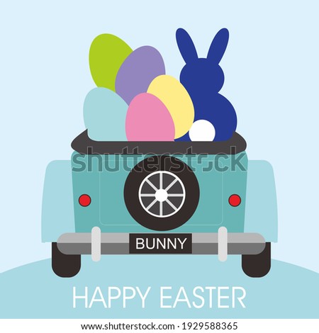 Easter car, egg and bunny for easter greeting card