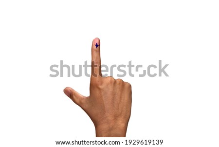 male Indian Voter Hand with voting sign or ink pointing vote for India on background with copy space election commission of India Royalty-Free Stock Photo #1929619139