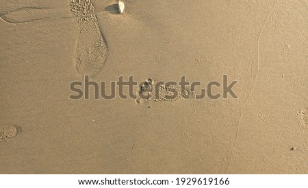 Footprints in the sand on the beach at sunset