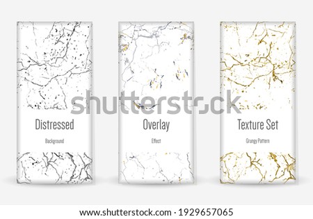 Distress Grunge Texture Set. Seamless Pattern. Scratched, Dirt Print. Halftone Retro Background. Broken, Cracked Wall Texture. Gold, Black, White Grunge Style. Noise Rough Design. Vector Illustration.