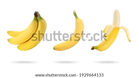 Set with delicious ripe bananas on white background. Banner design Royalty-Free Stock Photo #1929664133