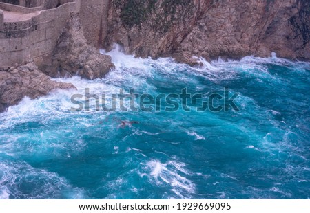Colorful sea and waves landscape in Dubrovnik Croatia