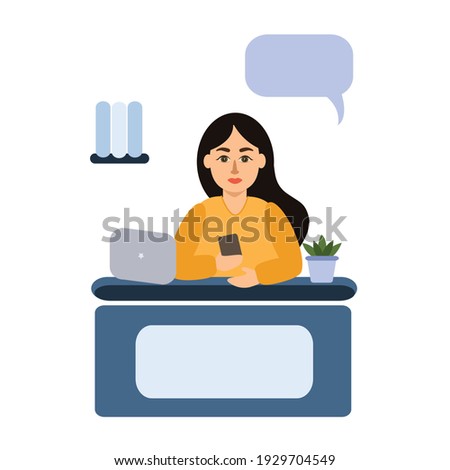 flat character vector illustration. women in business at the office company concept. women on the desk with his computer