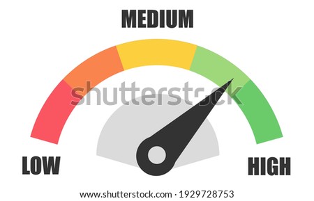 Speedometer goods gauge rating meter. Credit score indicators. Level indicator, credit loan scoring manometer