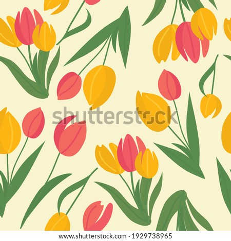 Branches of tulips. Spring flower bouquet. Vector seamless pattern