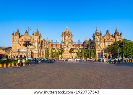 Chhatrapati Shivaji Maharaj Terminus or Victoria Terminus is a historic terminal train station and UNESCO World Heritage Site in Mumbai city, India Royalty-Free Stock Photo #1929757343