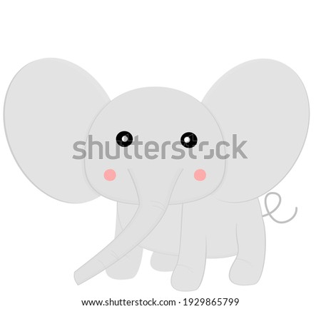 Elephant baby kawaii cute Gray left Side animal Cartoon illustration Vector