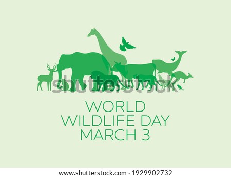 World Wildlife Day Poster with green silhouettes of wild animals icon vector. Wild animals silhouette set. Environmental icon vector. Group of animals icon. Wildlife Day Poster, March 3. Important day Royalty-Free Stock Photo #1929902732
