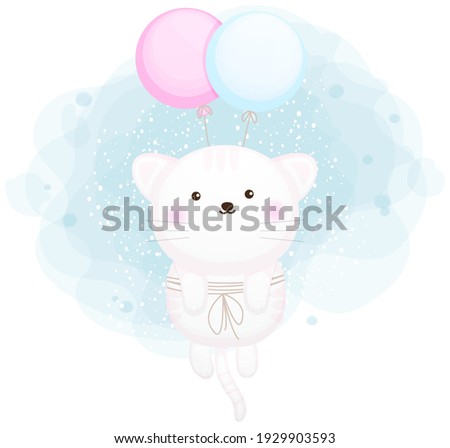 Cute little kitty flying with balloon Premium Vector