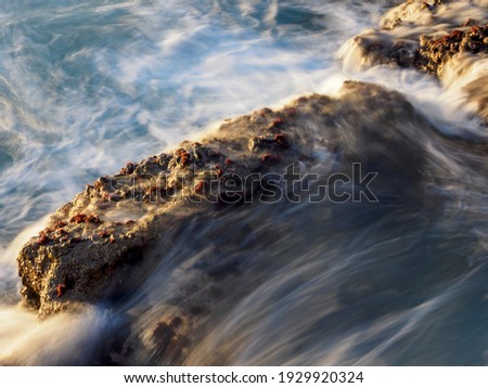 A wave flowing over the rocks, a long time for light, painting with light, ocean waves