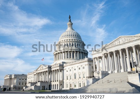 Landmarks around Washington DC includes Capitol Building, Supreme Court, Washington monument, national mall. Royalty-Free Stock Photo #1929940727