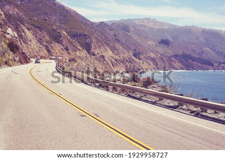 Retro toned picture of scenic Pacific Coast Highway, California, USA.