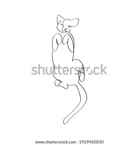 Silhouette of a cat in continuous one line. Freehand drawing, black line sketch, doodle, isolated on white background. Editable vector pet animal illustration for logo or decoration