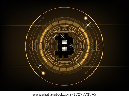 Golden and black bitcoin digital cryptocurrency, futuristic digital money, technology worldwide network concept. Vector illustration design.