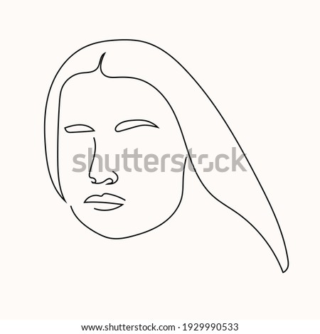 One line beauty woman portrait. Hand drawn linear abstract face