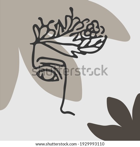 Abstract modern contamporary face portrait. Hand drawn vector illustration in modern minimal style. Continuous line art.