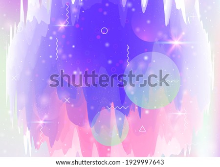 Cosmos background with abstract holographic landscape and future universe. Colorful mountain silhouette with wavy glitch. Futuristic gradient and shape. 3d fluid. Memphis cosmos background.