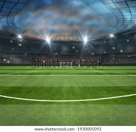 green field in soccer stadium. ready for game in the midfield Royalty-Free Stock Photo #1930005092
