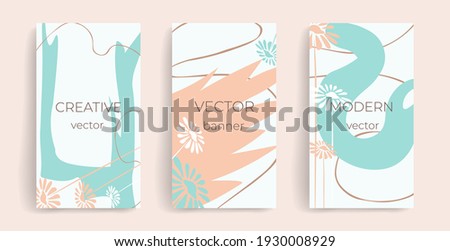 Design template for social media posts, stories, banners, mobile apps, web and internet ads. Vector layout with copy space for text, abstract shapes, doodle style flowers. Stylish design concept