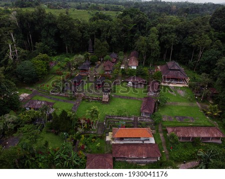 Aerial panorama view of remote hindu temple Pura Luhur Besikalung balinese culture in Penebel Tabanan Bali Indonesia South East Asia Royalty-Free Stock Photo #1930041176
