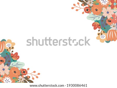 Illustration of colourful flowers in two corners with copy space on white background. spring nature concept digitally generated image.