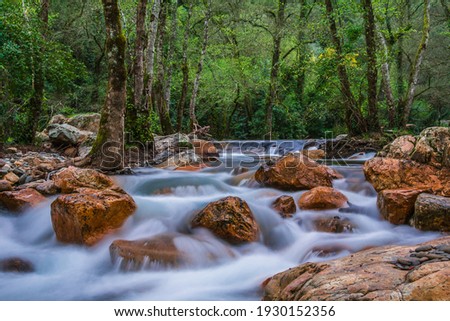 Beautiful river stream in the forest. Waterfalls and silky river stream in the mountain gorge of Fragas de Sao Simao - Aldeias de Xisto - Portugal