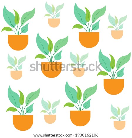 Green plant in the pot, abstract pattern, vector illustration.