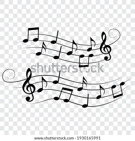 Wavy music notes set, isolated vector illustration.