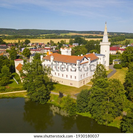 Aerial view of Bor castle. Beautiful landmark in Bor u Tachova, Czech republic, European union.