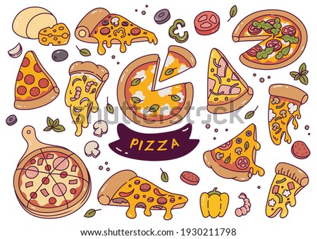 hand drawn pizza doodle vector isolated on white 