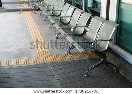 alone,many chair service tourist is not human sit from Covid-19 virus spread