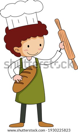 Little baker holding baking stuff cartoon character isolated illustration