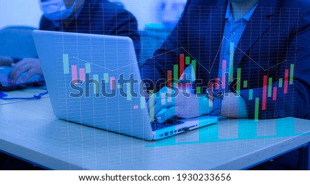 
Man Typing Keyboard Laptop Hand.Project Manager Researching Process.Business Team Working Startup modern Office.Global Strategy Virtual Icon.Innovation Graphs Interfaces.Analyze market stock.Blurred