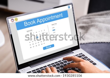 Booking Meeting Appointment On Laptop Computer Online Royalty-Free Stock Photo #1930285106