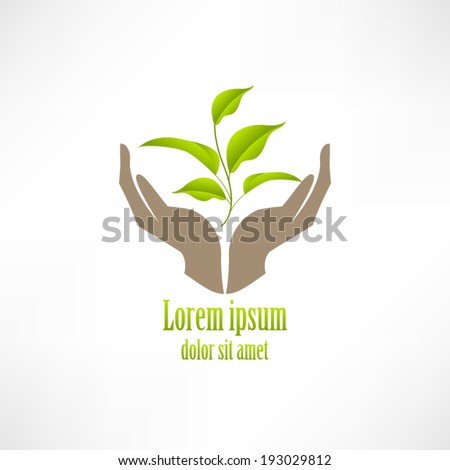 Hands holding plant abstract template. Green concept. Safe idea. Green sprout.
